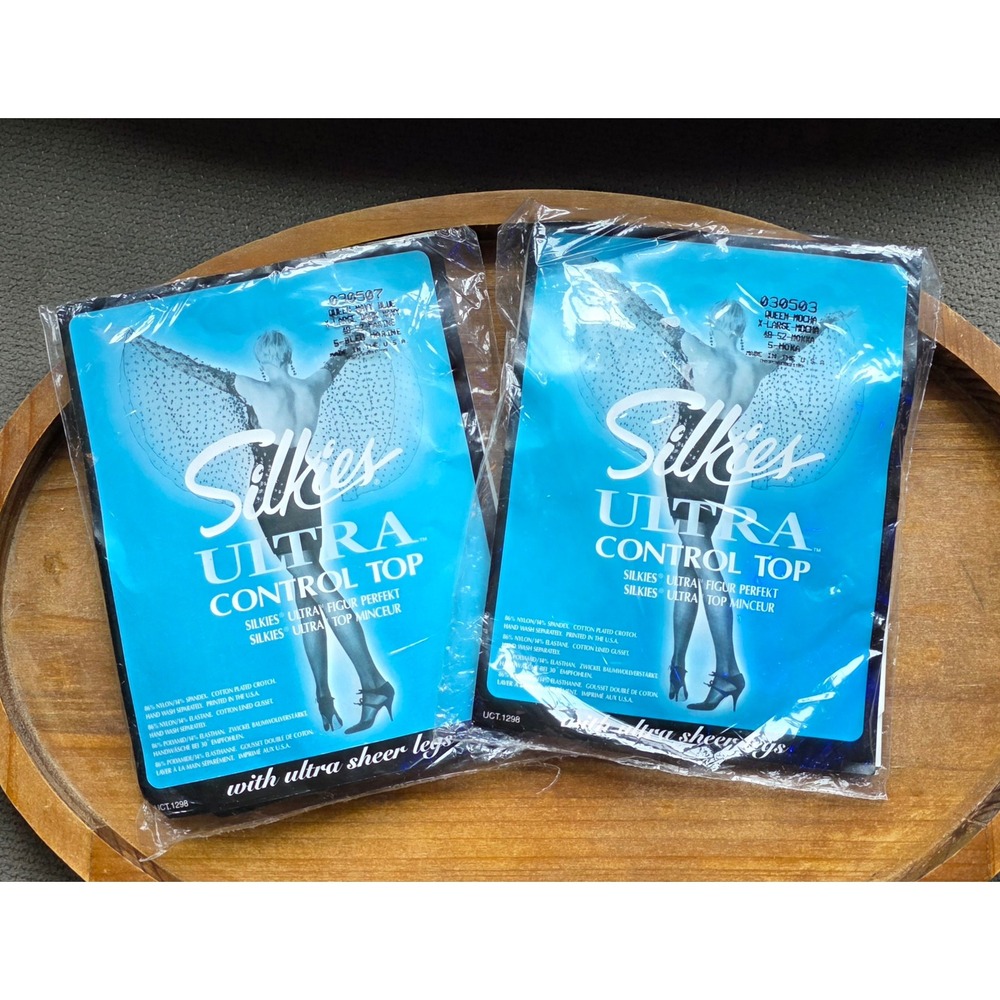 2 Pack Silkies Ultra Control Top Pantyhose Navy Blue Mocha XL Queen Sheer Tights